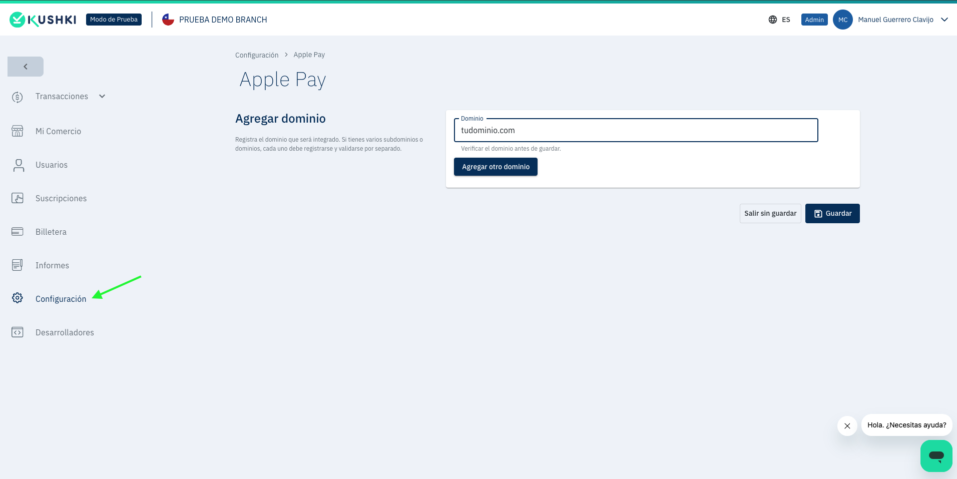 Apple Pay configuration in Kushki Console